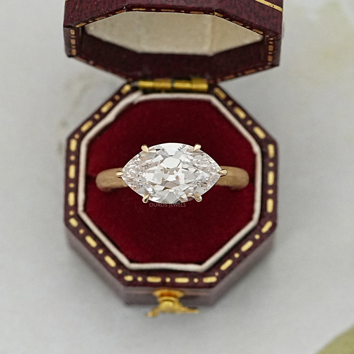 East West Old Mine Moval Lab Diamond Engagement Ring Ring
