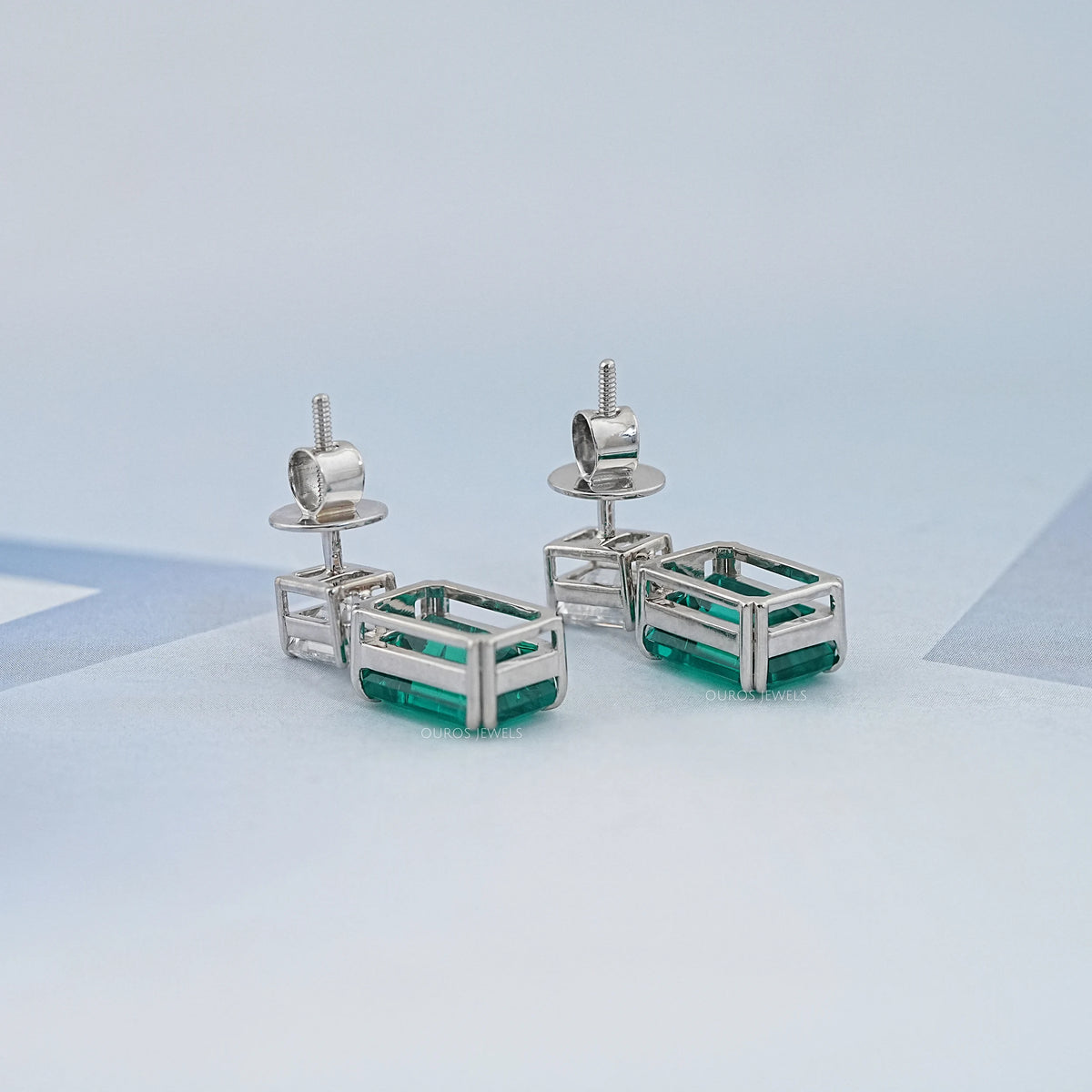 Two Stone Green Emerald Gemstone Drop Earrings Earrings