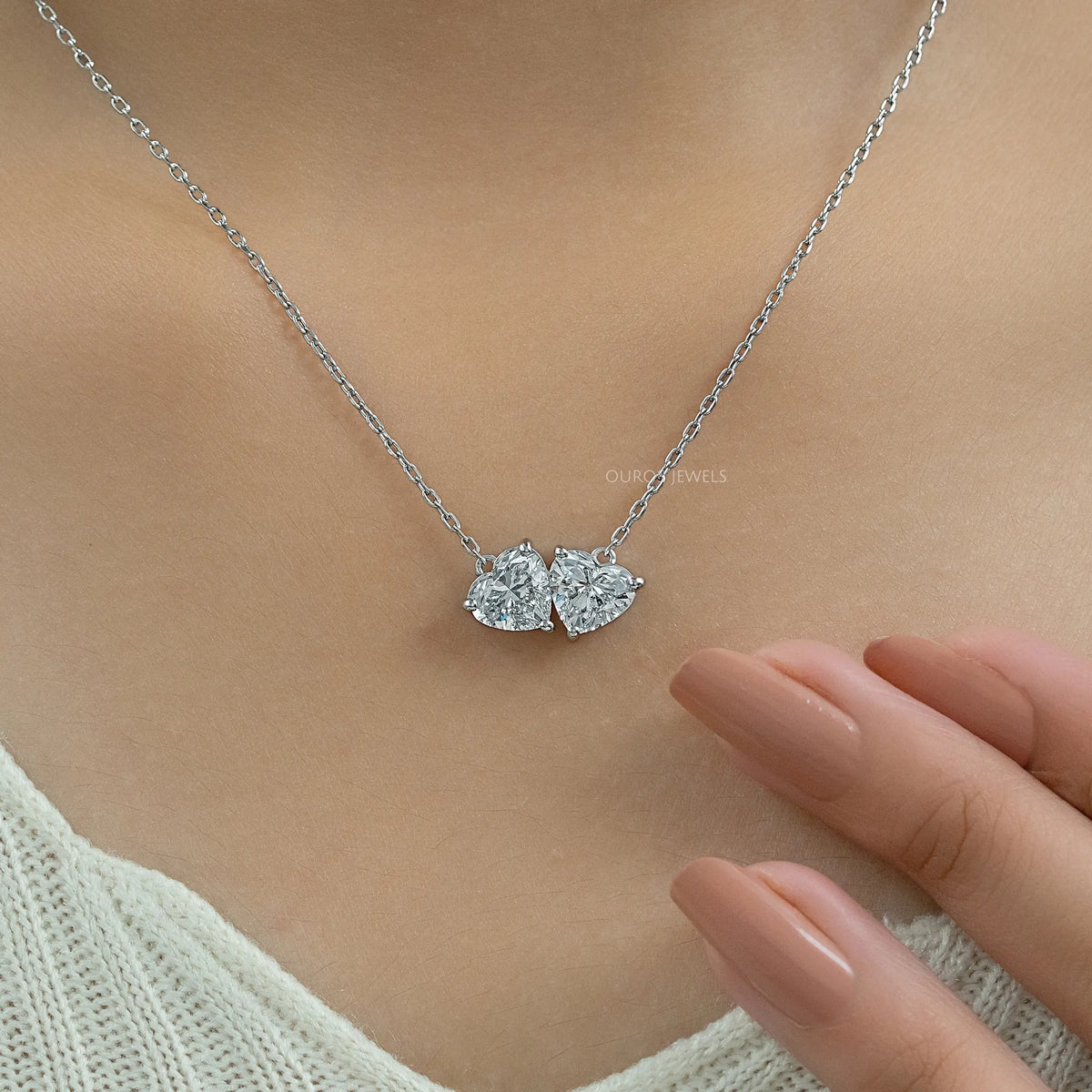 Heart Cut Lab Diamond Toi Et Moi Pendant Necklaces