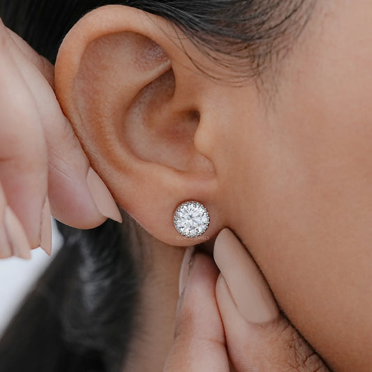 Round Lab Diamond Milgrain Stud Earrings Earrings