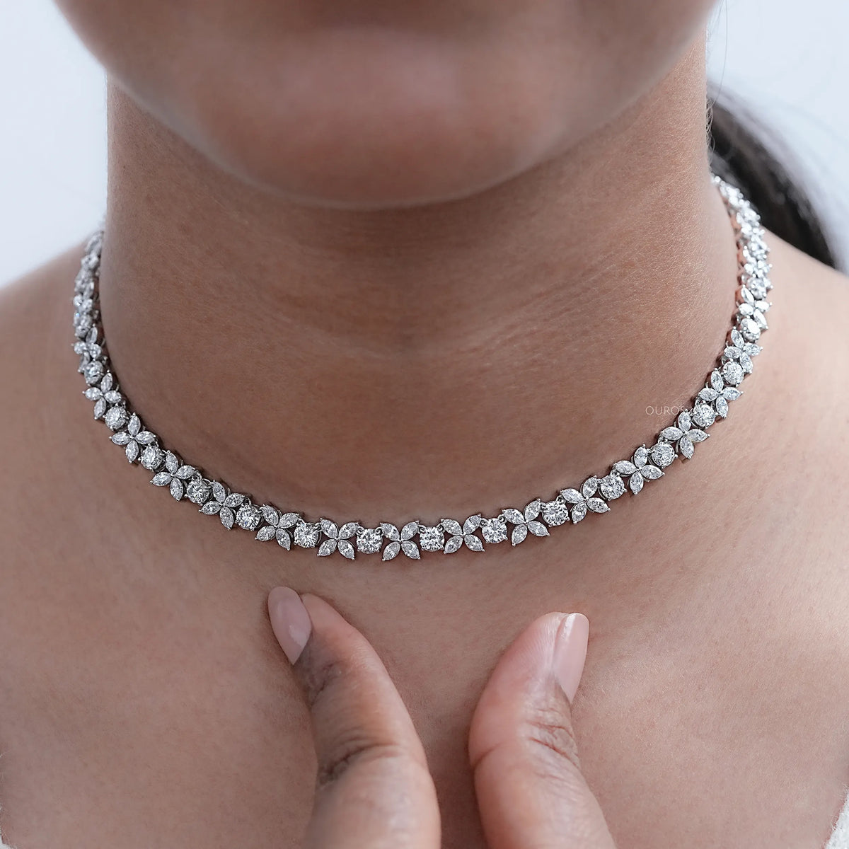 Marquise & Round Diamond Choker Necklace Necklaces