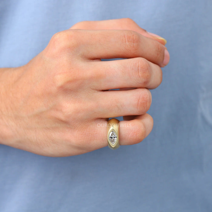 [A Men wearing Marquise Cut Lab Grown Diamond Ring]-[Ouros  Jewels]