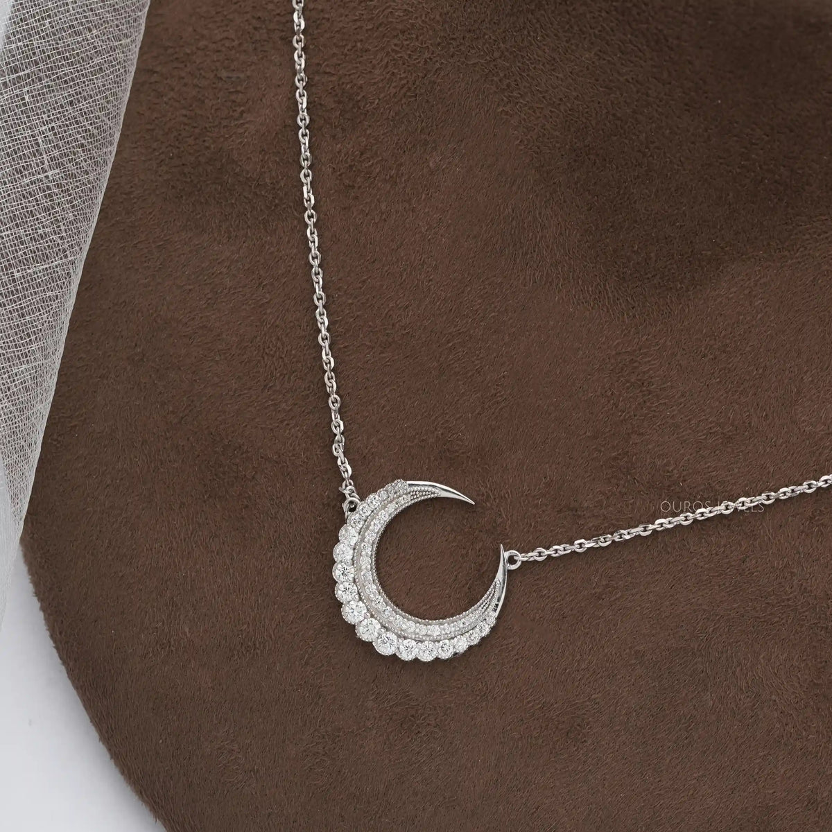 Round Cut Lab Diamond Crescent Moon Pendant Necklaces