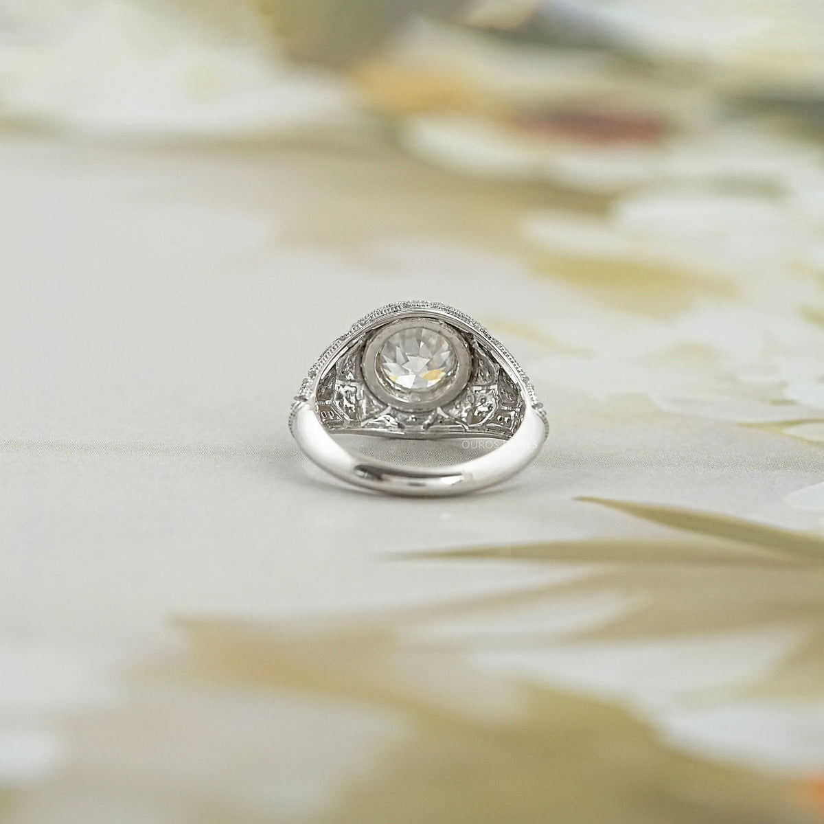Old European Round Cut With Milgrain Work Ring Ring