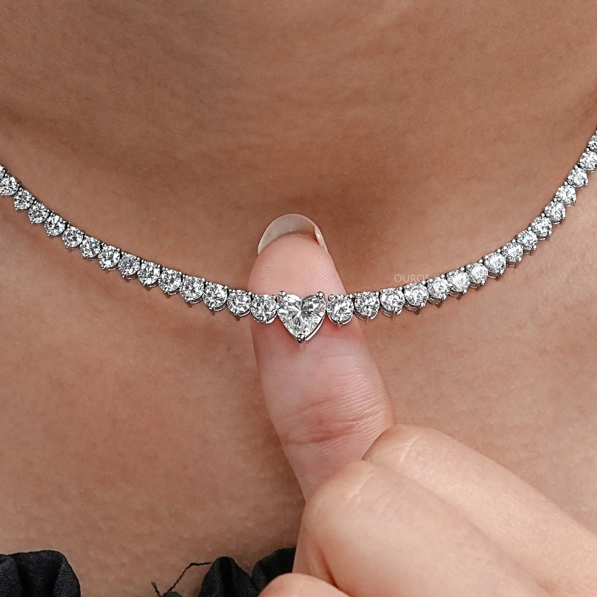 Heart And Round Lab Diamond Tennis Necklace Necklaces