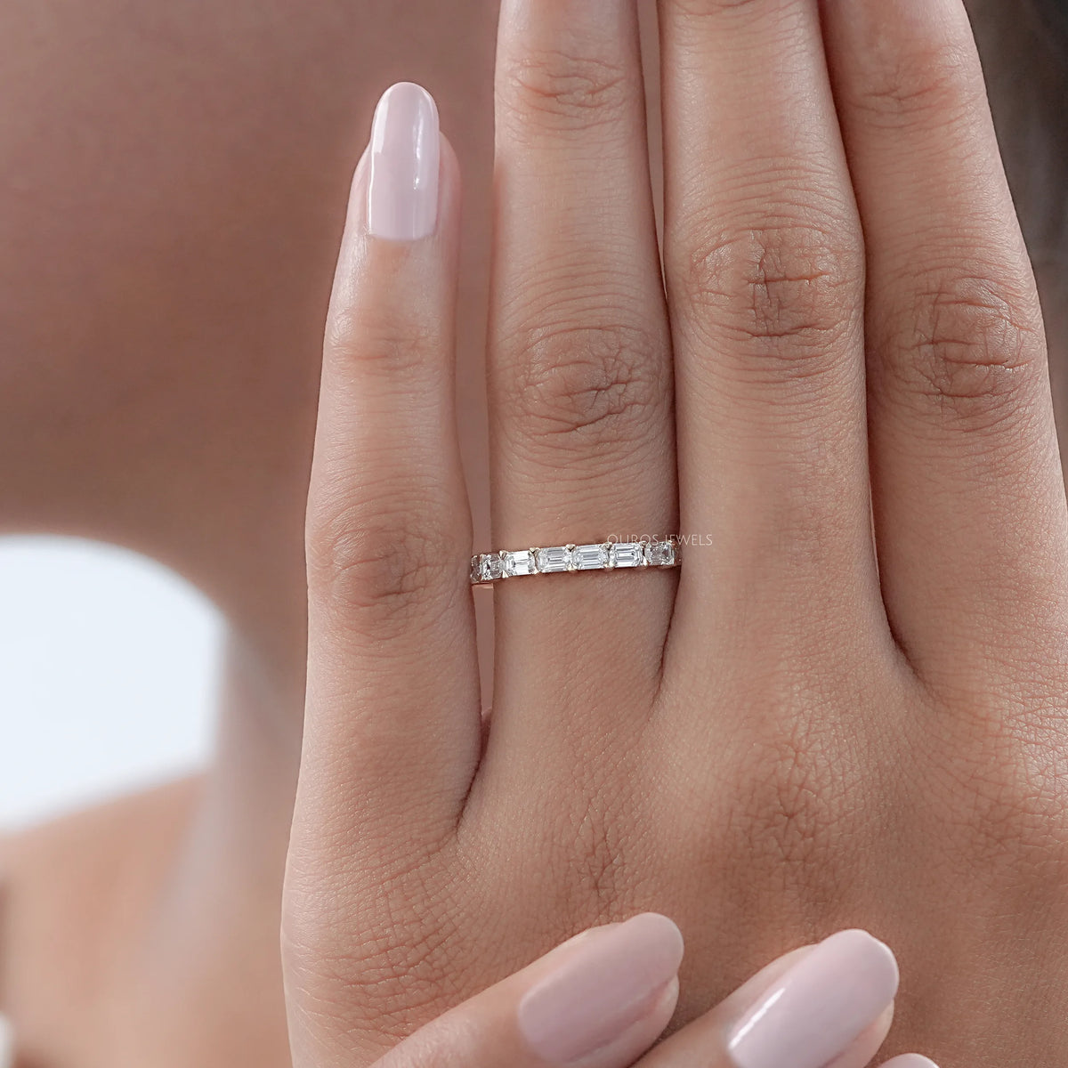 East West Emerald Lab Diamond Eternity Band Ring