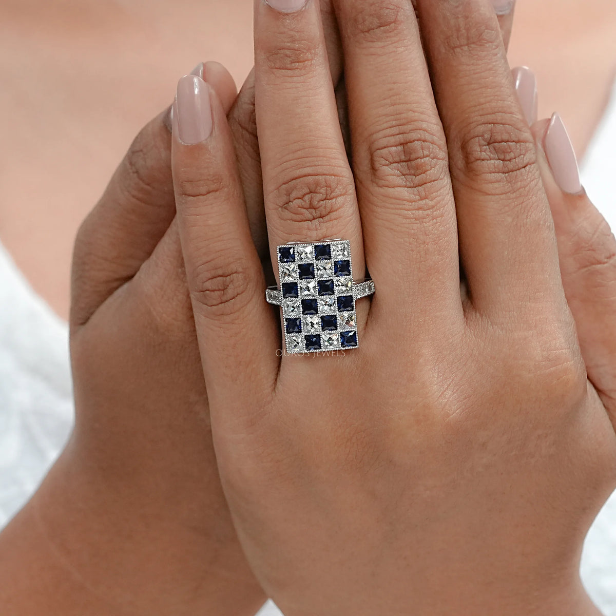 Sapphire Princess Gemstone And French Cut Vintage Ring Rings