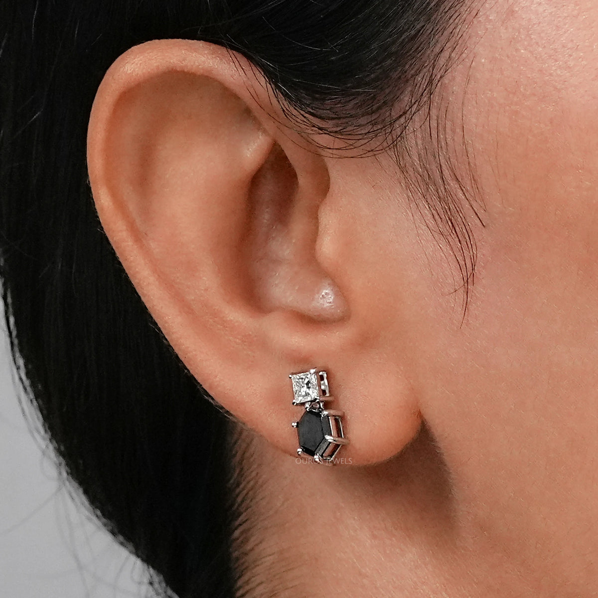 Black Hexagon Diamond Drop Earrings Earrings