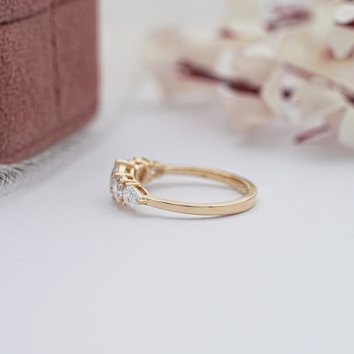 Round And Pear Diamond Five Stone Engagement Ring Rings