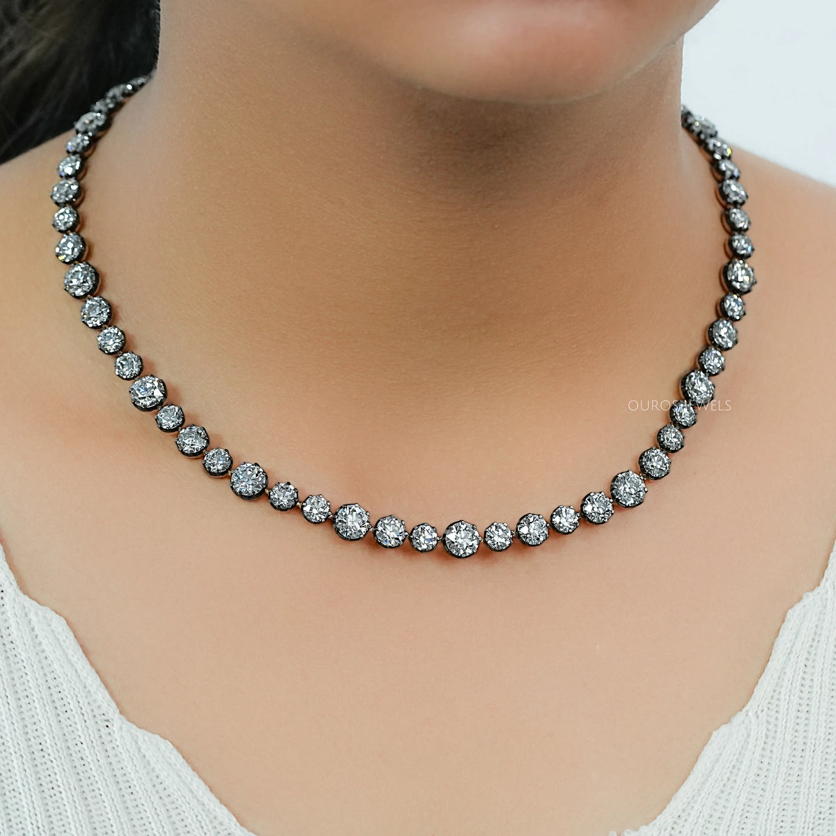 OEC Round Lab Diamond Tennis Necklace
