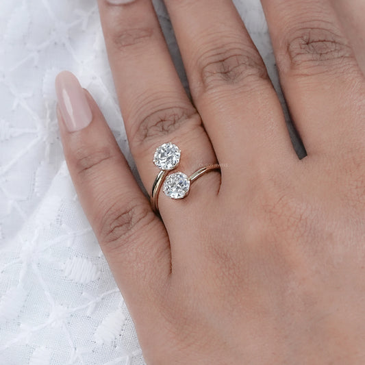 Old European Round Diamond Toi Et Moi Engagement Ring Rings