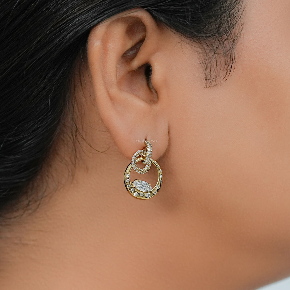 Old Mine Moval Diamond Door Knocker Earrings Earring