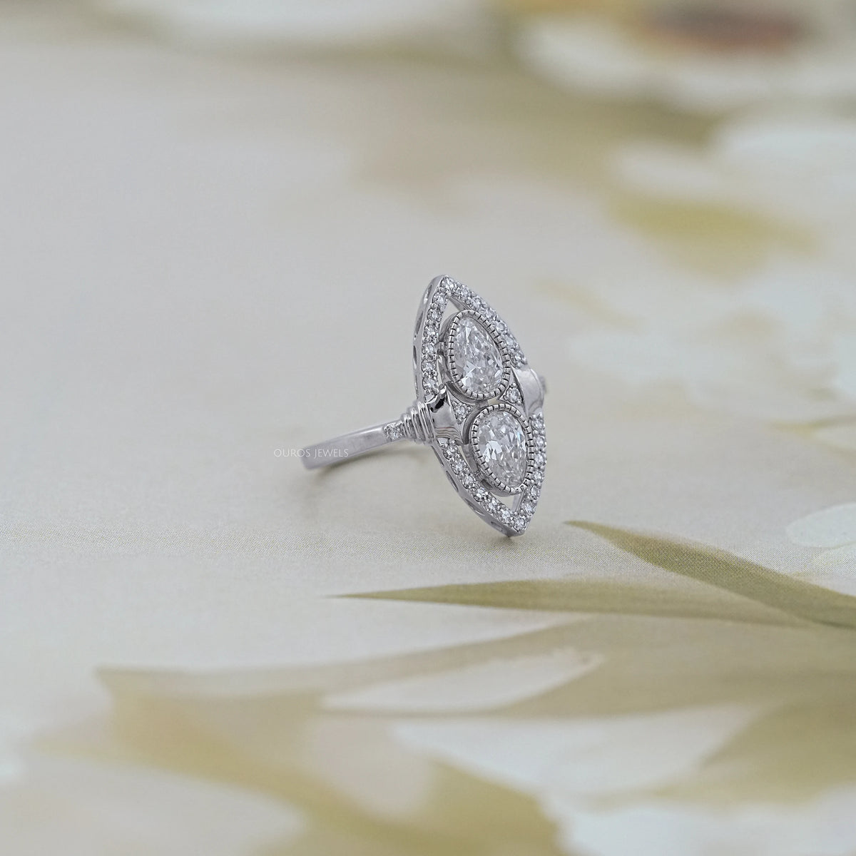 Old Mine Pear Lab Diamond Halo Navette Engagement Ring Ring