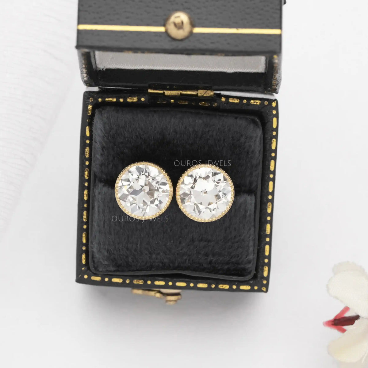 Old European Round Cut Milgrain Stud Earrings Earring