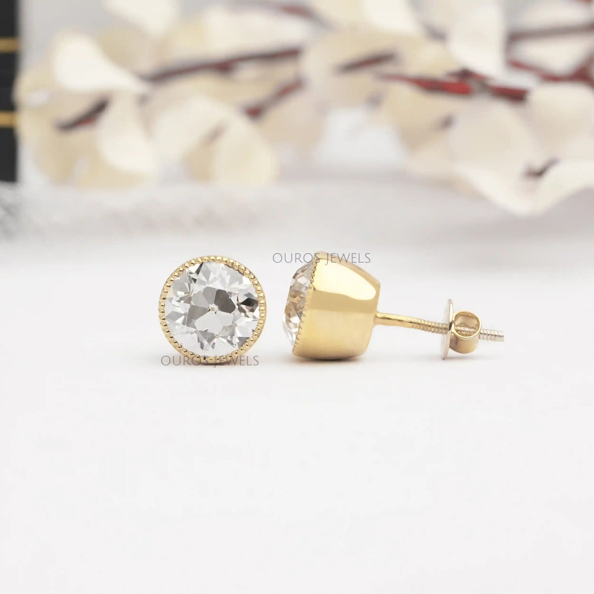 Old European Round Cut Milgrain Stud Earrings Earring