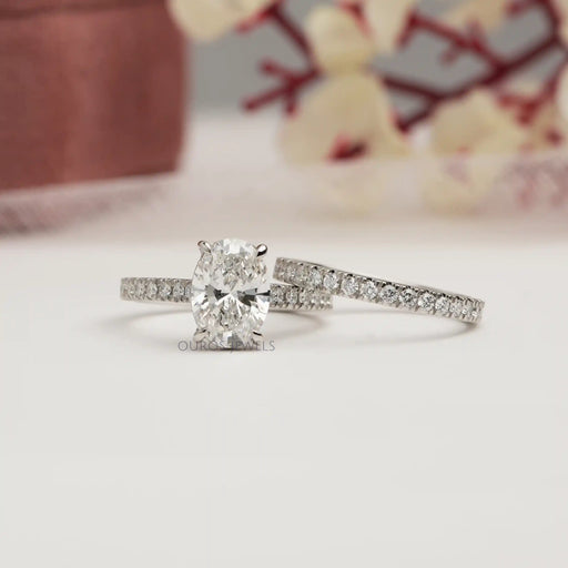 [Oval Cut Accent Diamond Ring With Matching Band]-[Ouros Jewels]