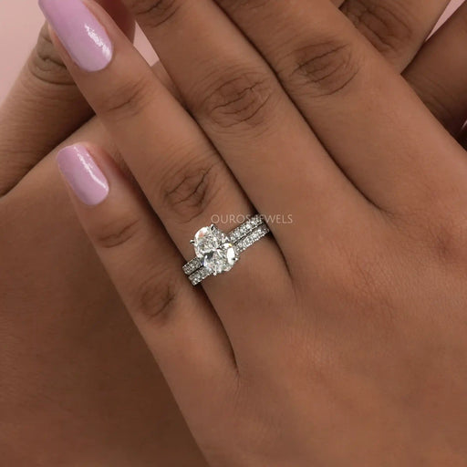 [Oval Lab Diamond Bridal Ring Set]-[Ouros Jewels]