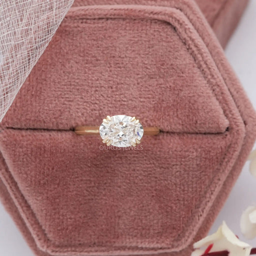 [18k Yellow Gold East West Oval  Lab Diamond Engagement Ring]-[Ouros Jewels]