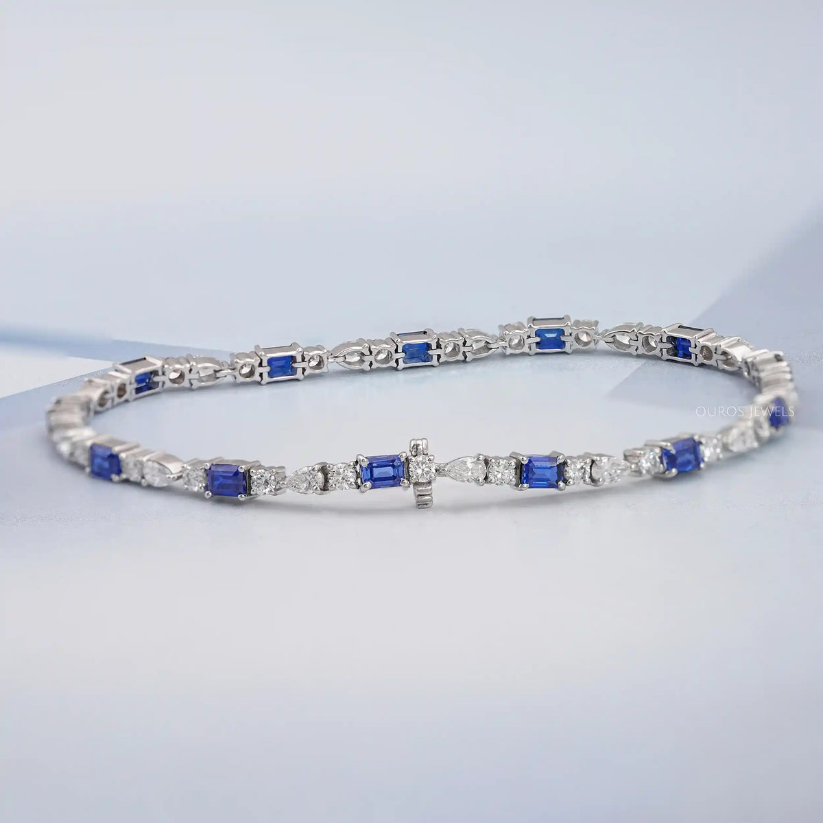 Emerald Cut Sapphire And Lab Diamond Bracelet