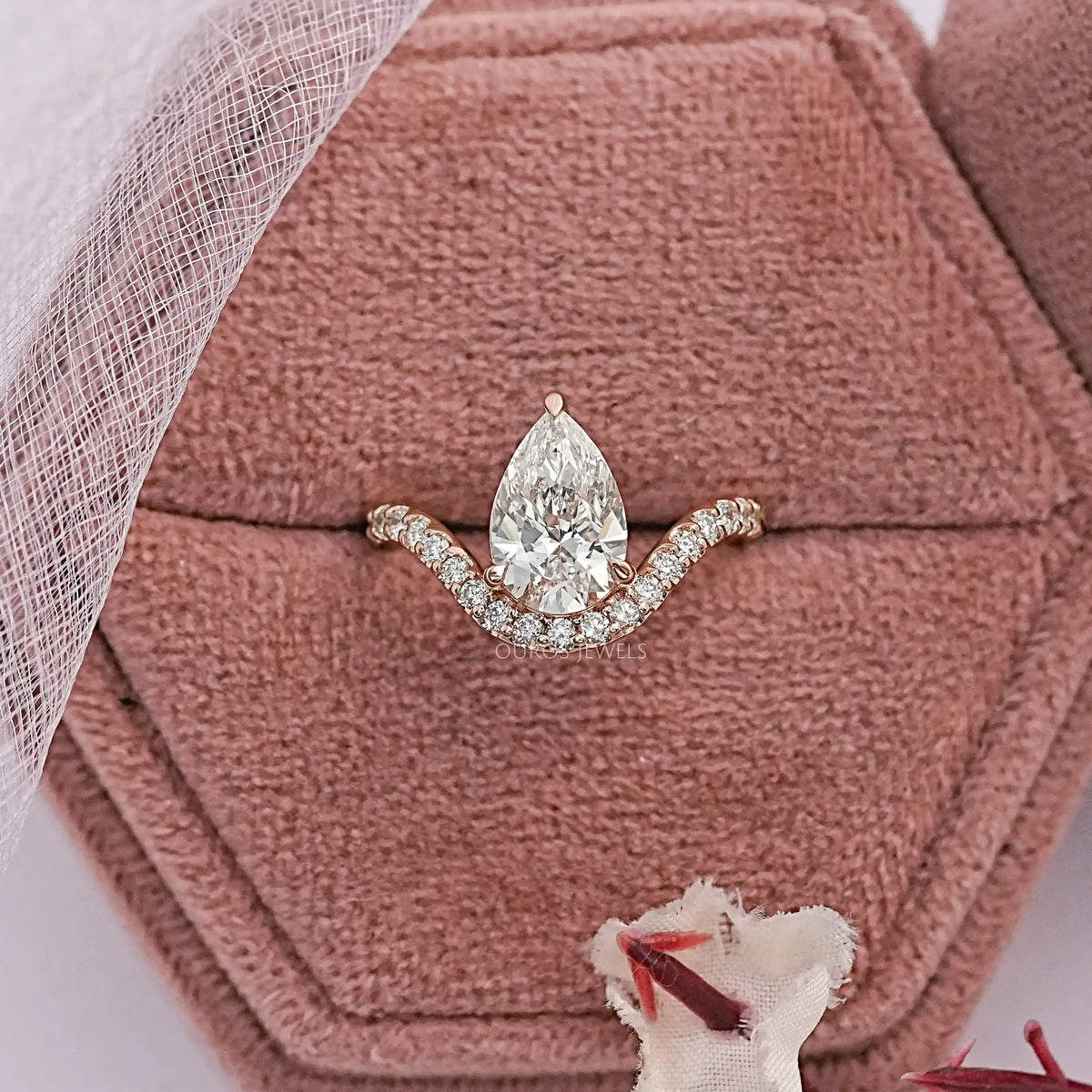 Pear Cut Pave Set Curved Engagement Ring Ring