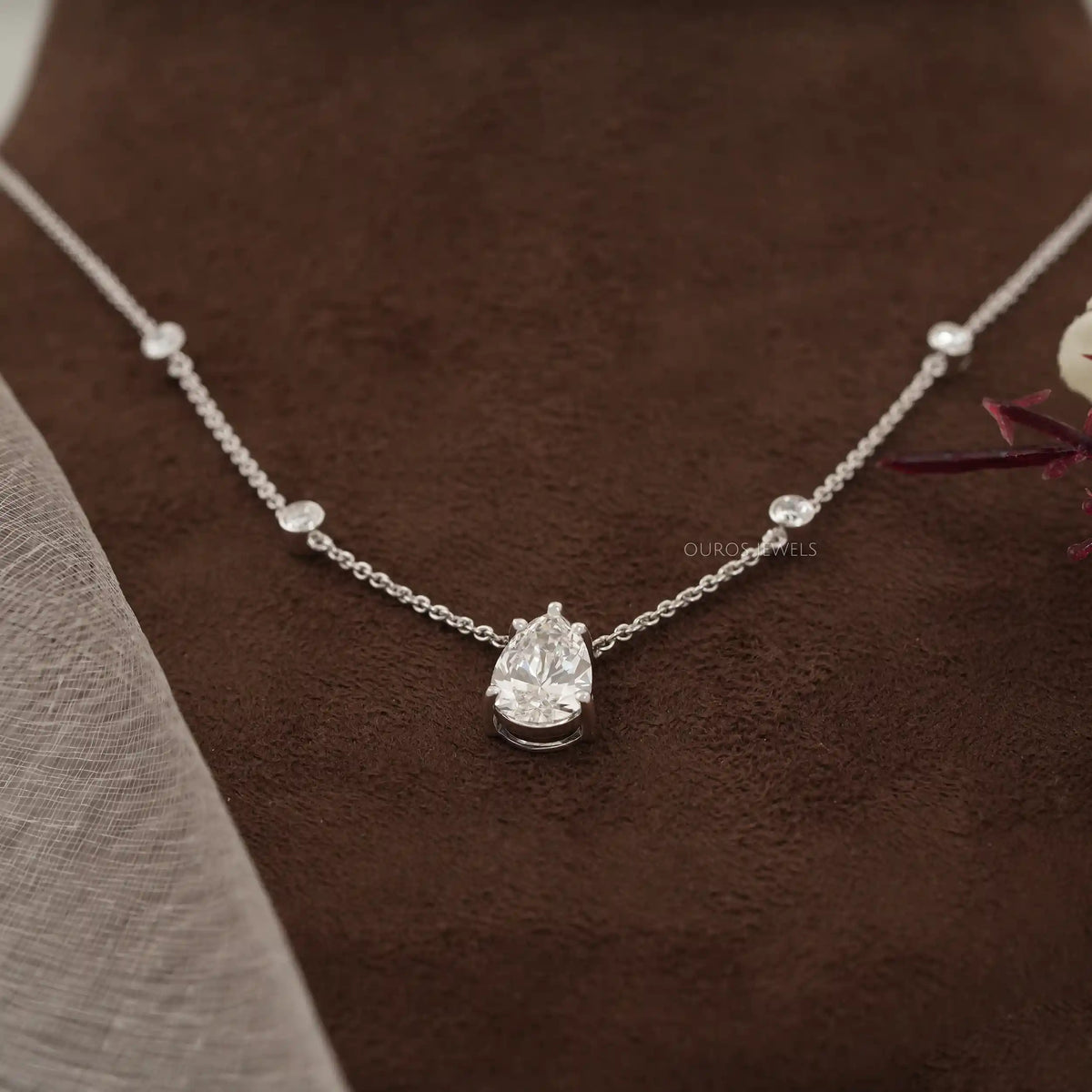 Chain Diamond Pear Pendant Necklaces