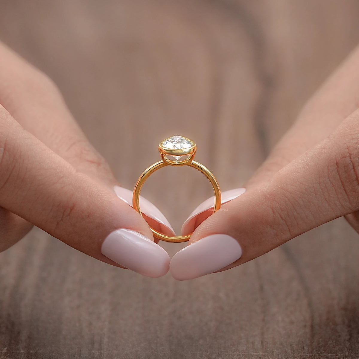 Bezel Set Pear Cut Lab Solitaire Ring Rings