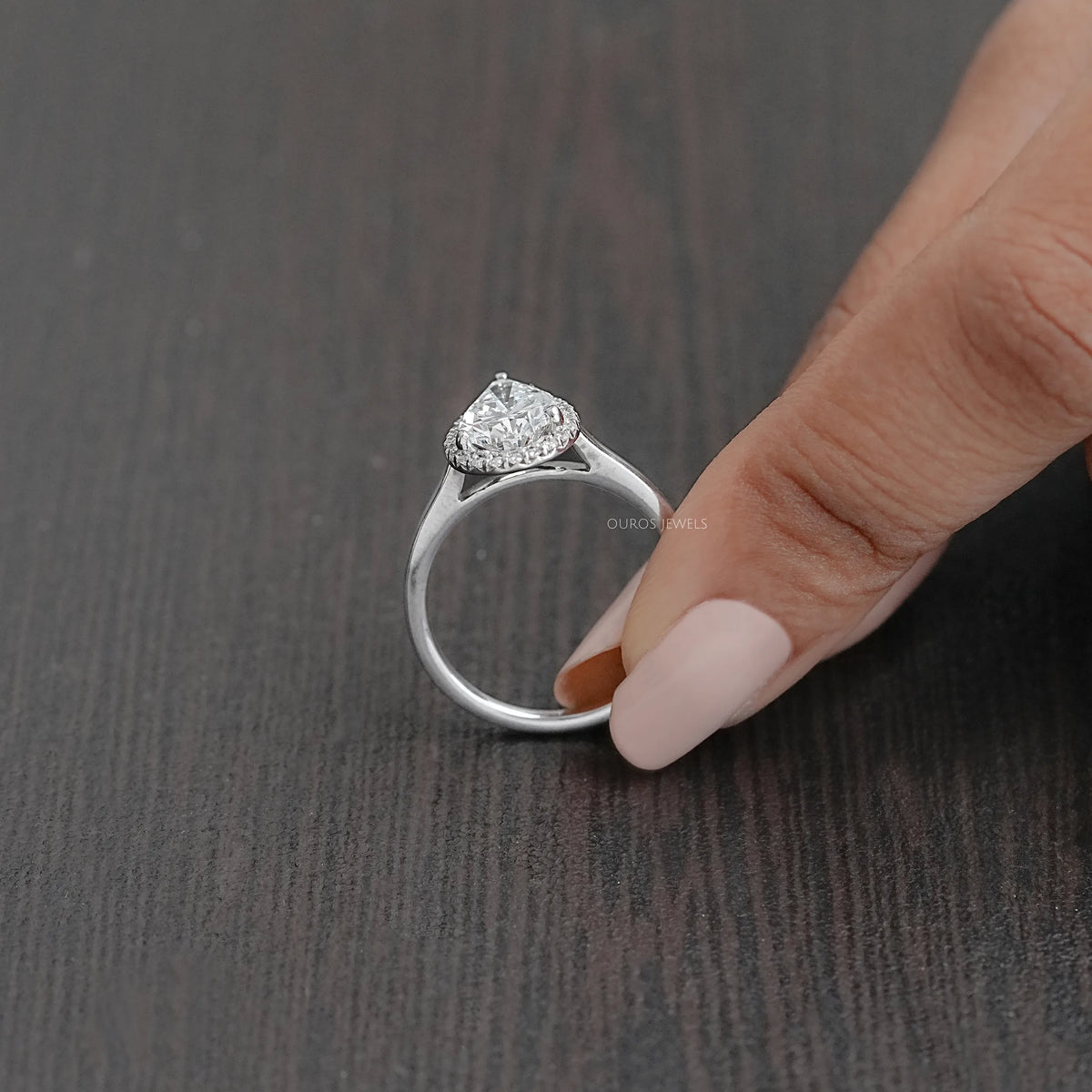 Pear Lab Diamond Halo Solitaire Engagement Ring Rings