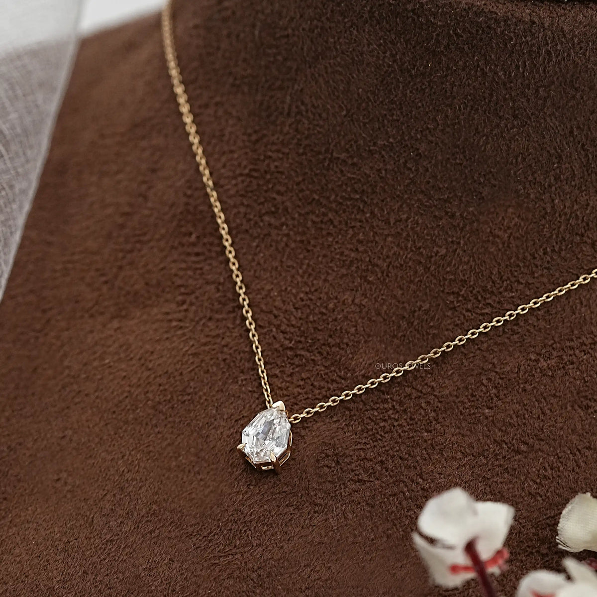 Step Cut Pear Lab Diamond Solitaire Pendant Necklaces