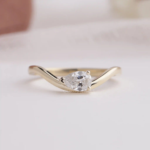 [0.50 Carat Pear Cut Solitaire Diamond Ring With Curved Shank]-[Ouros Jewels]