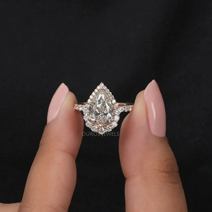 [Halo Diamond With Pear Shaped Engagemnet Ring]-[Ouros Jewels]