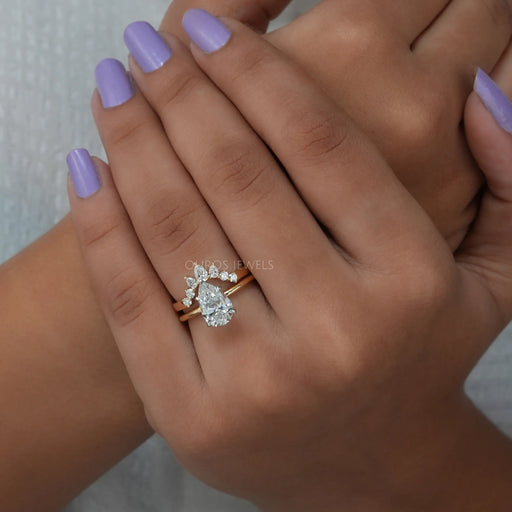 [Pear Shape Diamond Wedding Ring Set]-[Ouros Jewels]