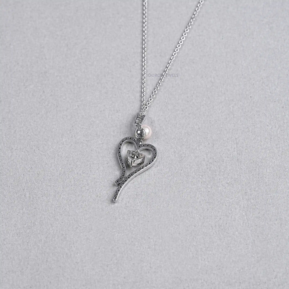 Pearl And Olive Heart Diamond Pendant Necklaces