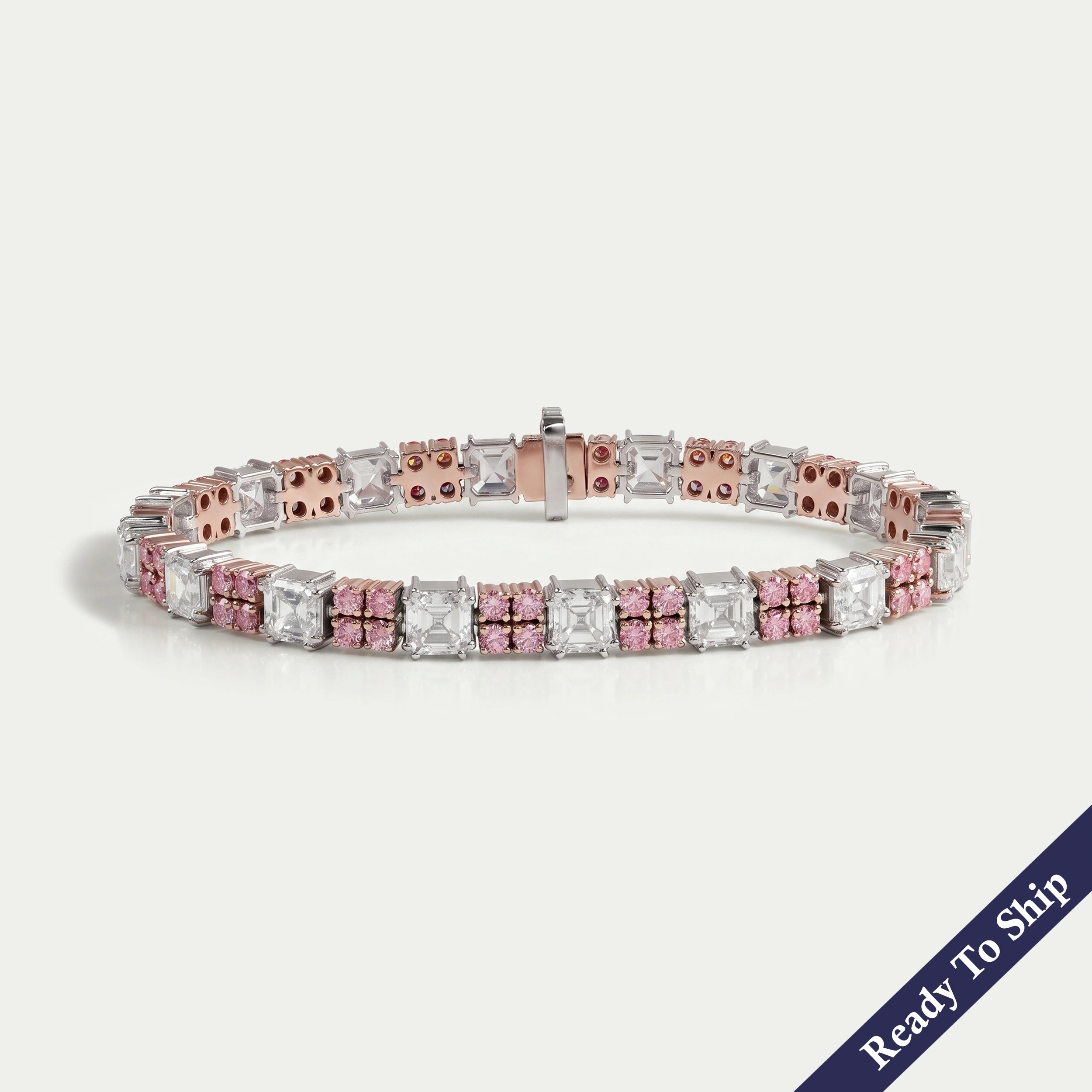 Asscher Diamond And Pink Round Tennis Bracelet – Ouros Jewels