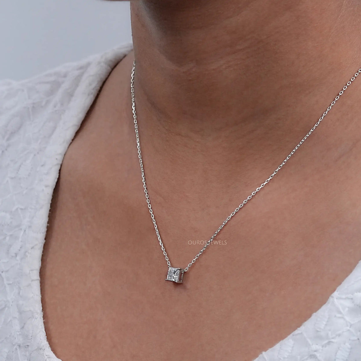 Princess Cut Lab Diamond Solitaire Pendant Necklaces
