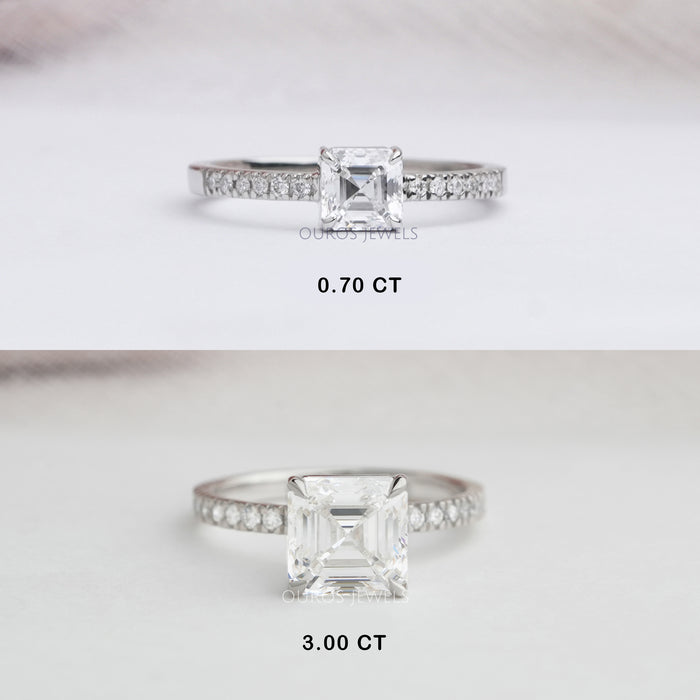 Asscher Cut Solitaire Accent Diamond Engagement Ring