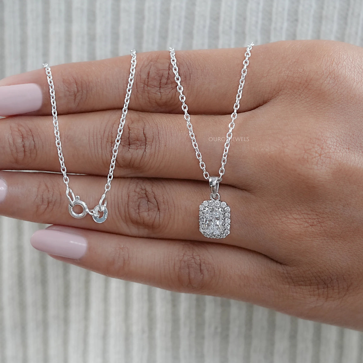 Radiant Lab Grown Diamond Halo Pendant Necklaces
