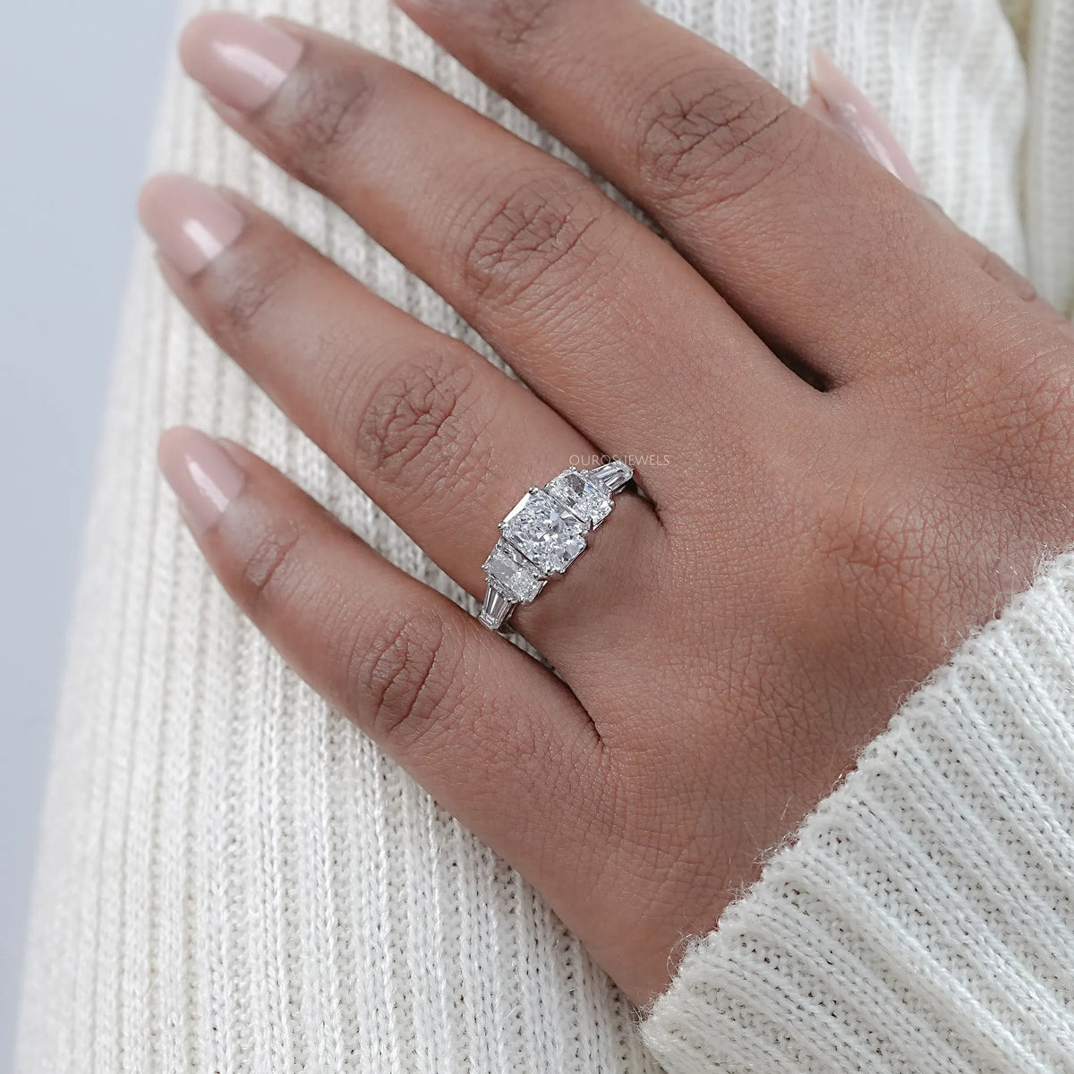Radiant Lab Diamond Five Stone Engagement Ring Rings