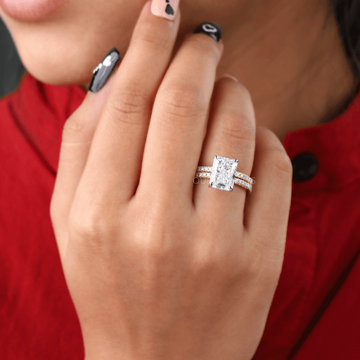 [Radiant Diamond Bridal Wedding Ring Set]-[Ouros Jewels]