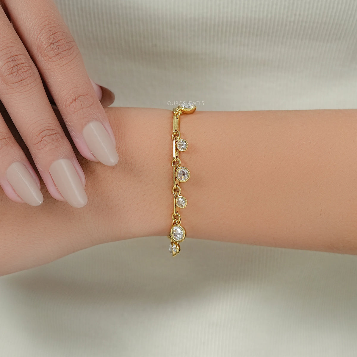 Bezel Set Rose Cut Lab Diamond Charm Bracelet