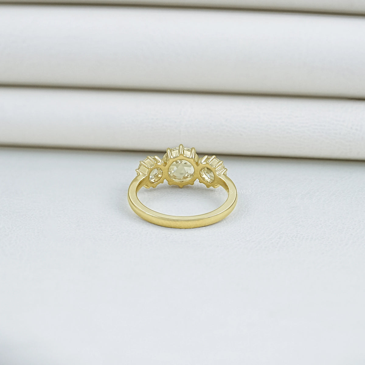 Three Stone Rose Cut Round Engagement Ring Ring