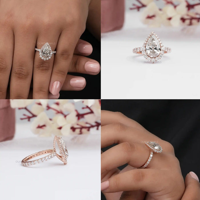 [1.50 Ct Pear Cut Rose Gold Engagement Ring With Halo]-[Ouros Jewels]