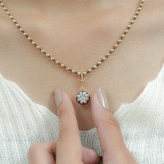 Round Cut Diamond Ball Chain Pendant Necklaces