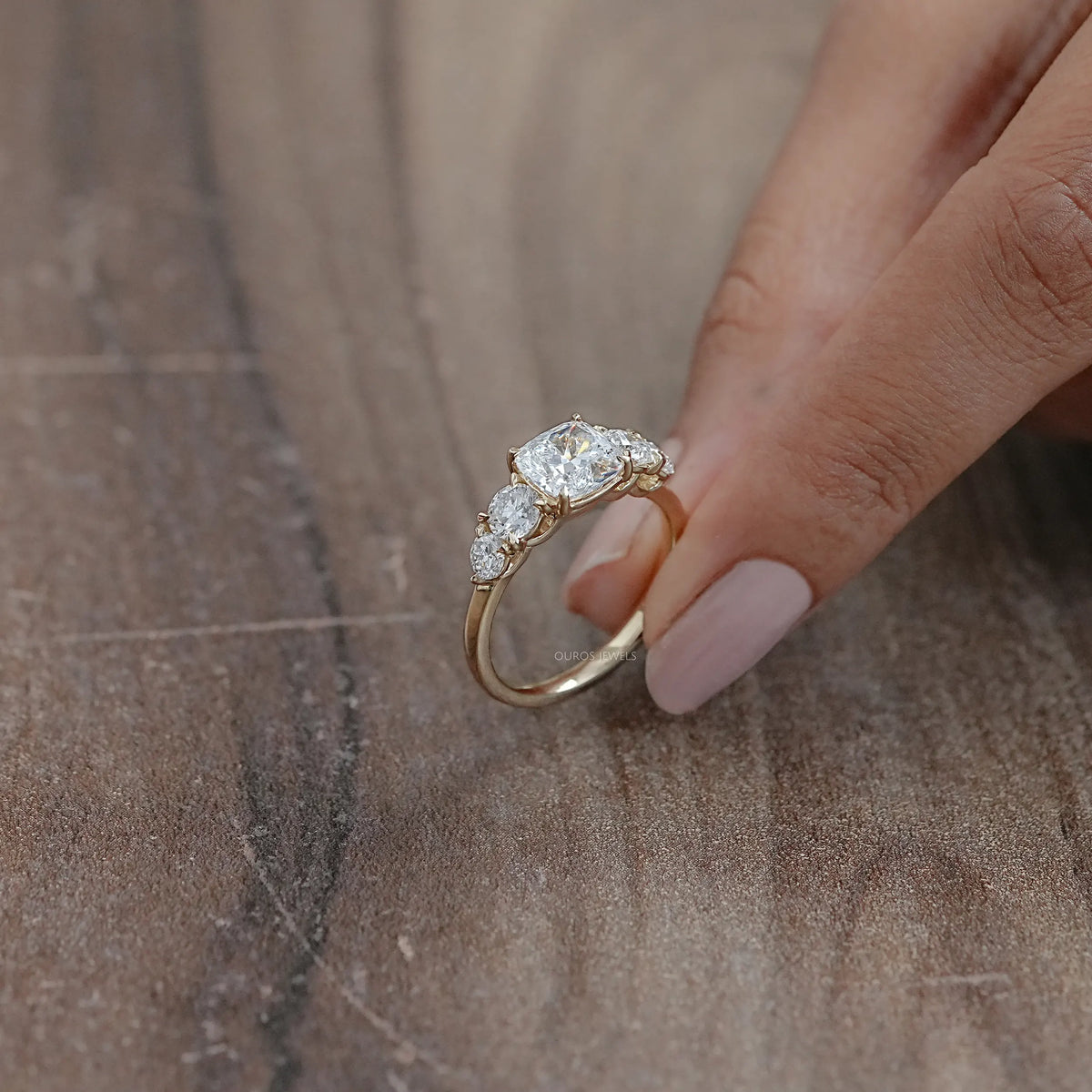 Five Stone Cushion Lab Grown Diamond Engagement Ring Rings