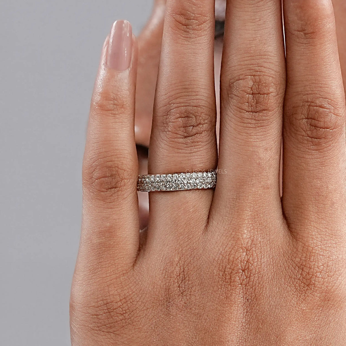 Round Cut Lab Diamond Pave Set Wedding Ring