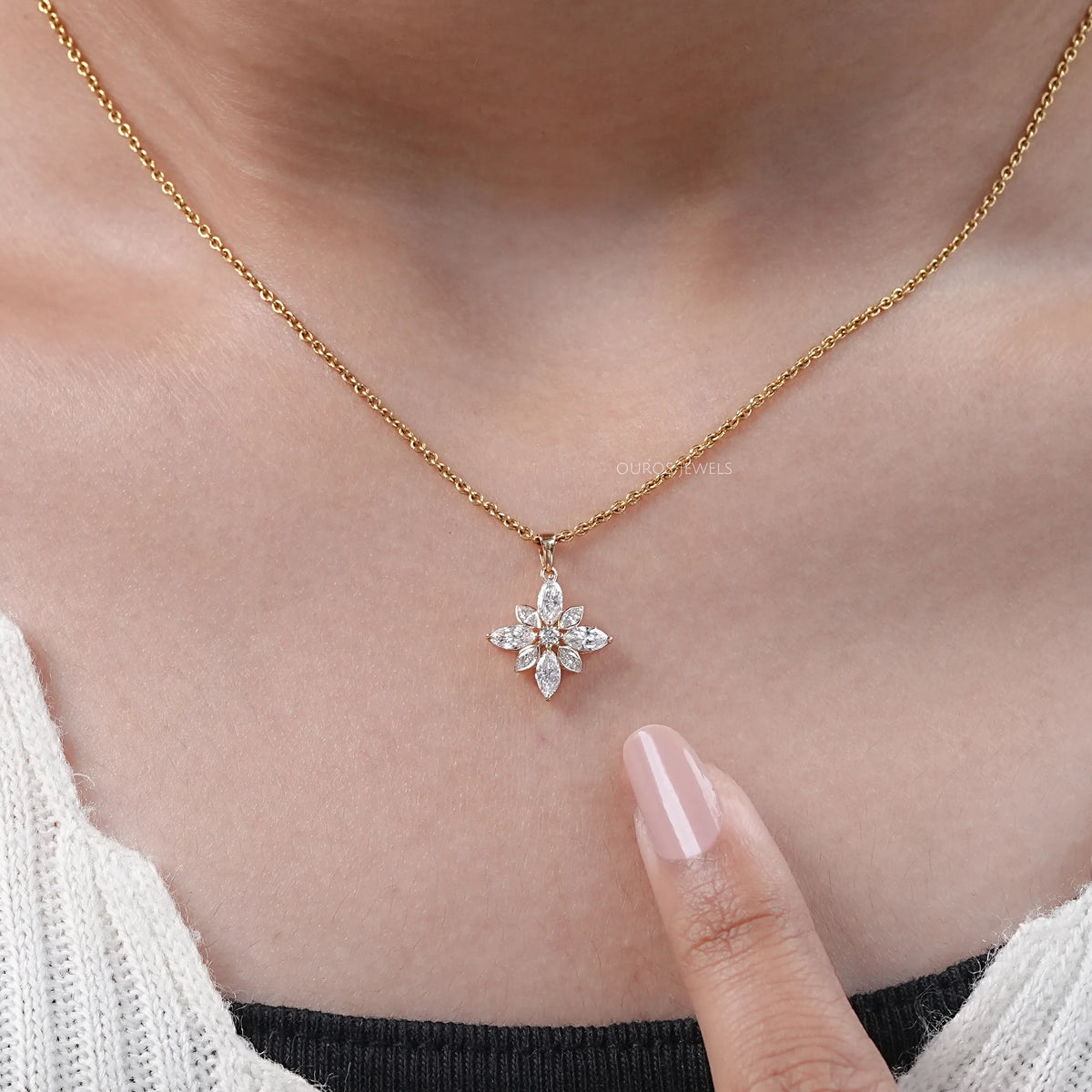 Marquise Cut Bezel Set Cluster Diamond Pendant Necklaces