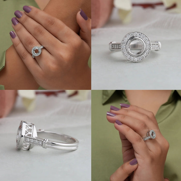[Collage of Round Cut Halo Semi Mount Engagement Ring]-[Ouros Jewels]