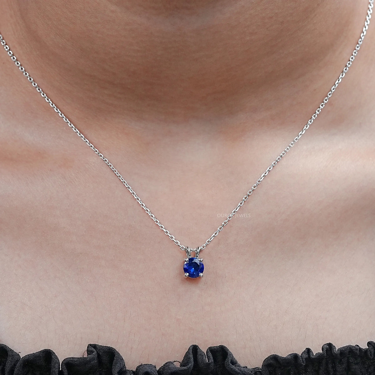 Round Shape Solitaire Lab Gemstone Pendant Necklaces