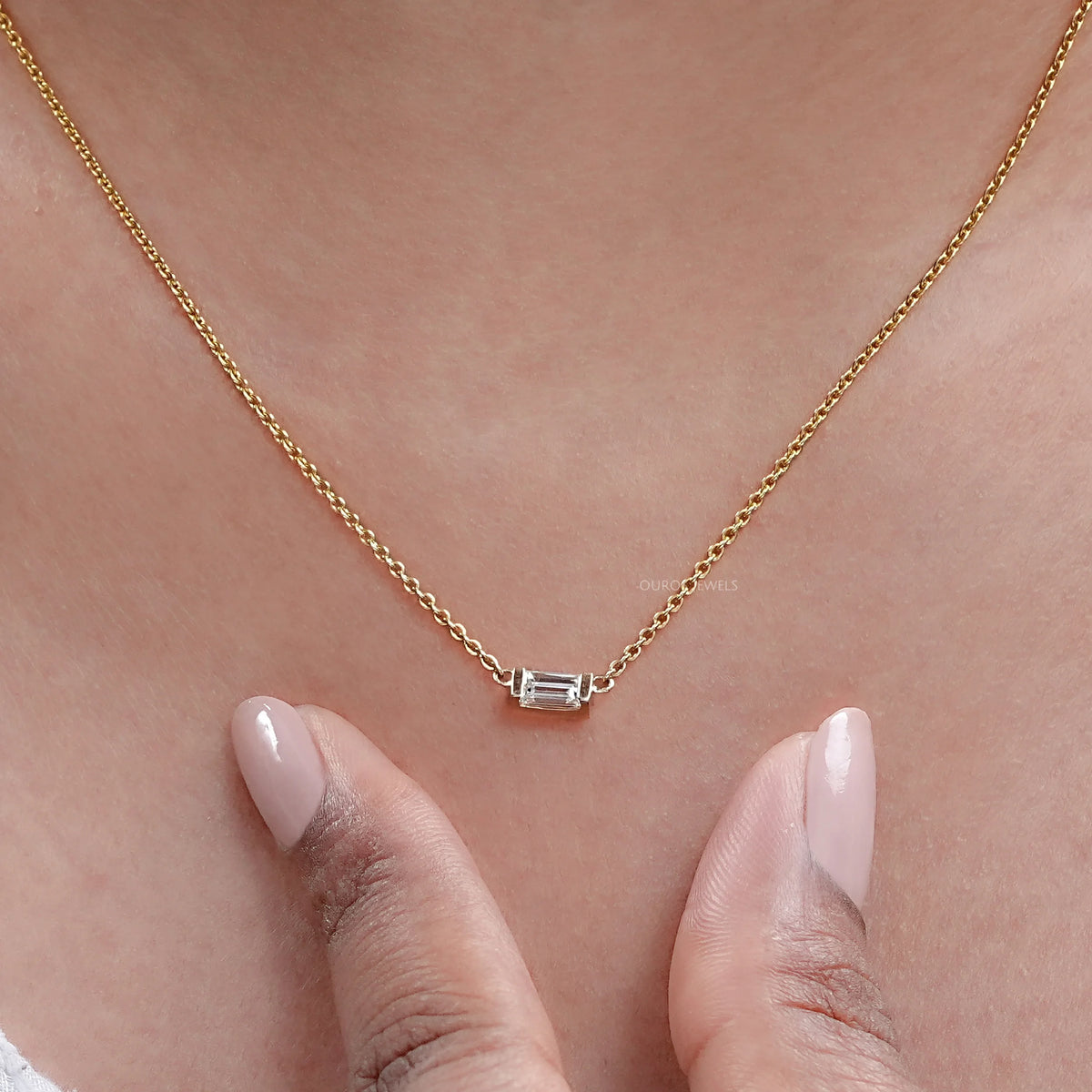 East West Baguette Cut Lab Diamond Pendant Necklaces