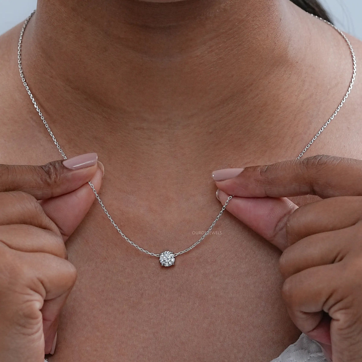 Round Cut Lab Diamond Solitaire Pendant Necklaces
