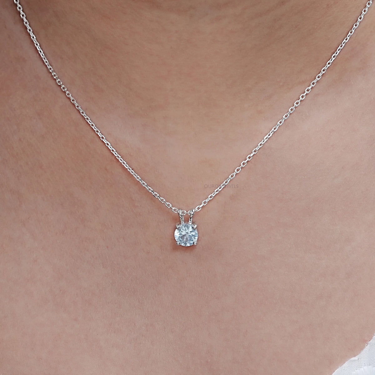 Round Shape Solitaire Lab Gemstone Pendant Necklaces